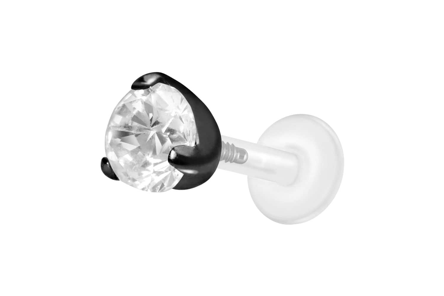 PTFE Labret Piercing mit Innengewinde + Titan-Aufsatz EINGEFASSTER KRISTALL